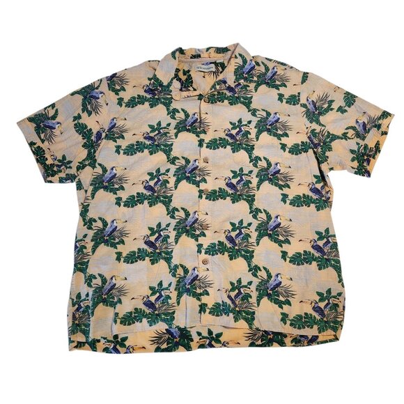 Caribbean Hawaiian Shirt Short Sleeve Tropical Toucans Birds Floral Mens XXL 2XL - Picture 1 of 12